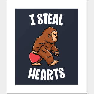 Bigfoot Valentines Day I Steal Hearts Funny Sasquatch Boys Posters and Art